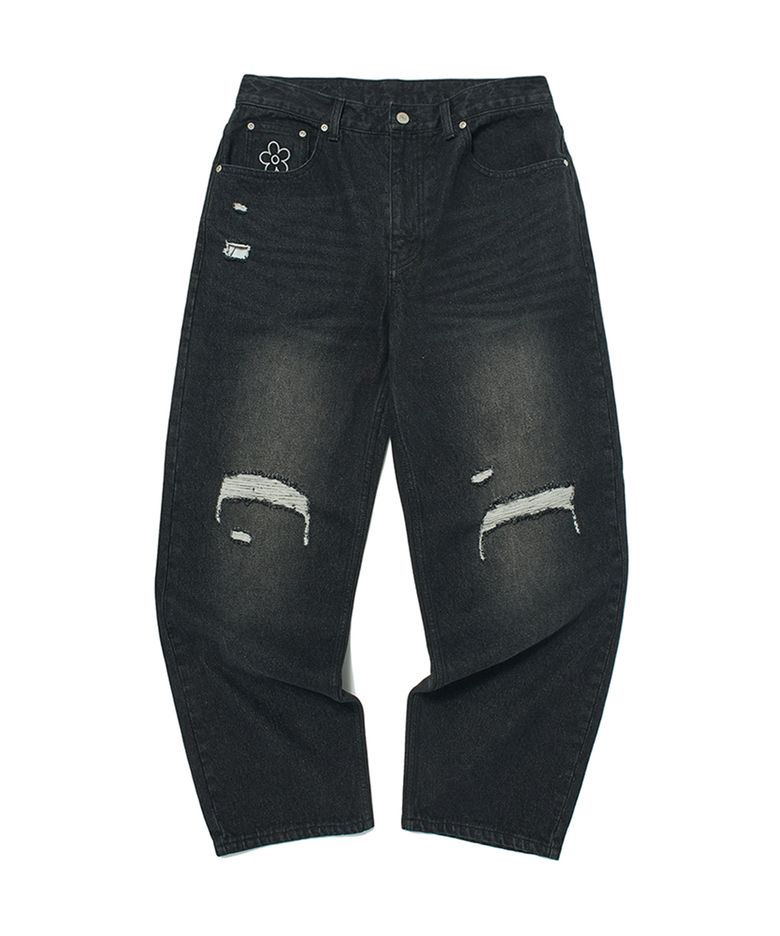 FLORAL DENIM PANTS (BLACK)