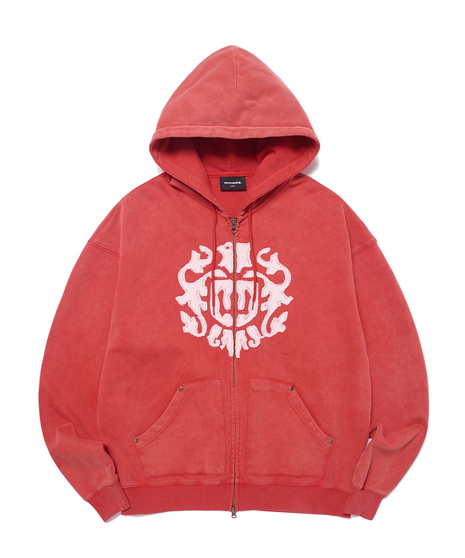 MUSINSA公式 | WKNDRS APPLIQUE ZIPUP HOODIE (L.RED)