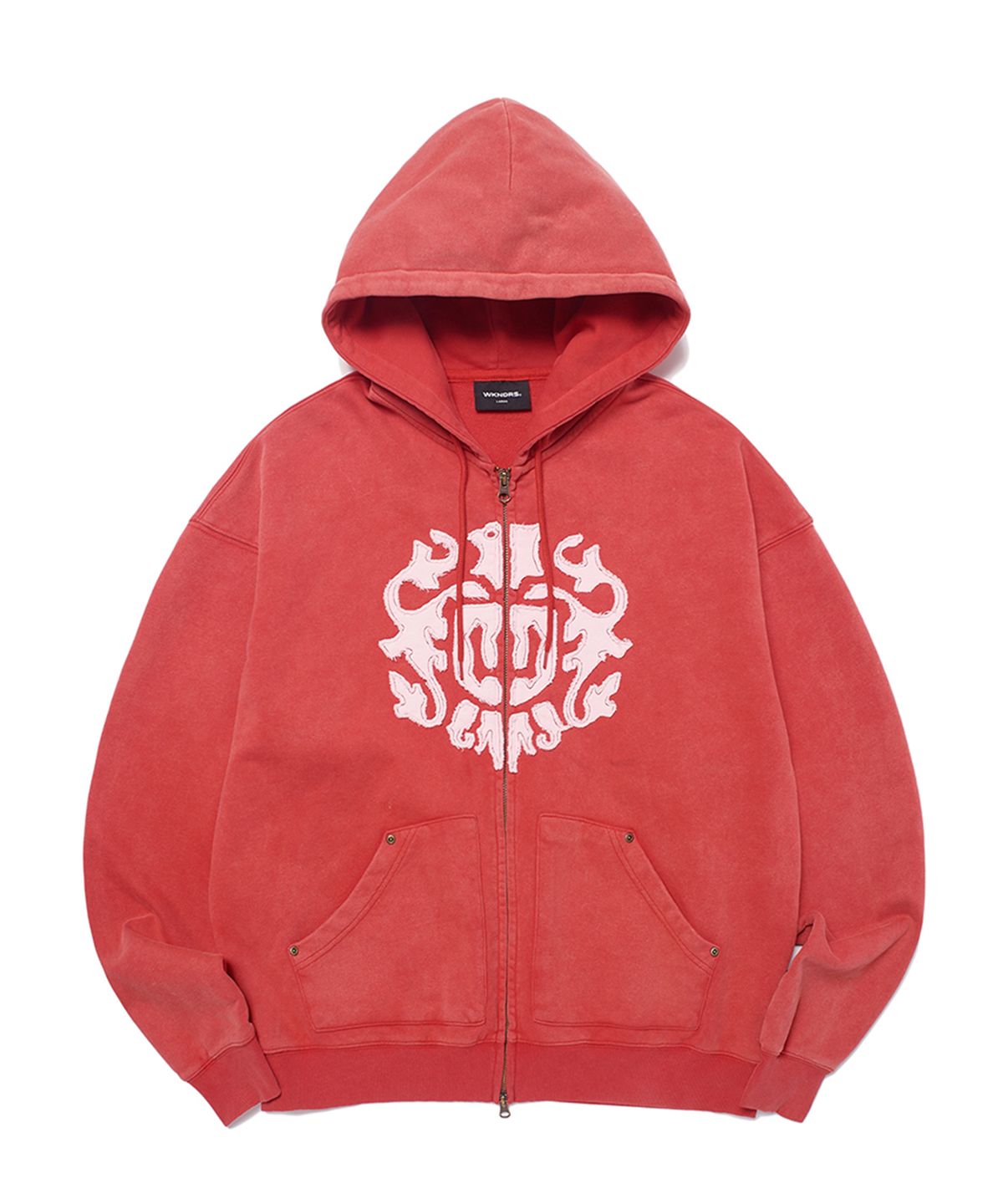위캔더스(WKNDRS) APPLIQUE ZIPUP HOODIE (L.RED)