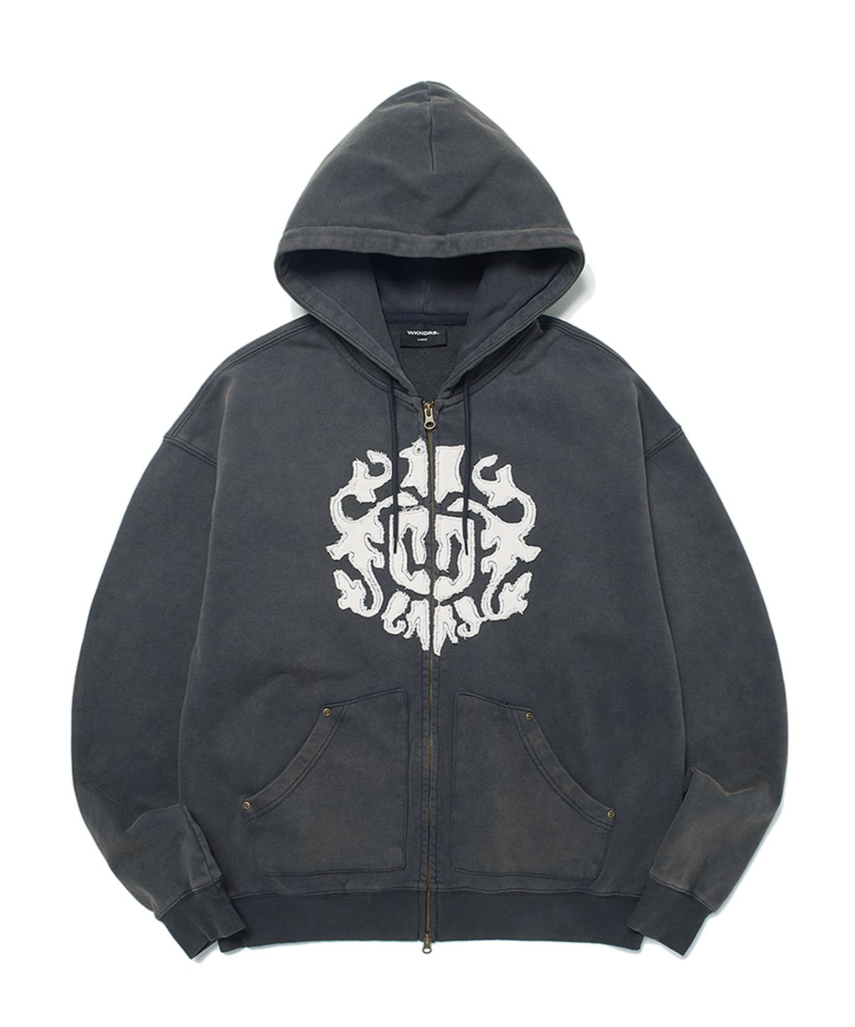 위캔더스(WKNDRS) APPLIQUE ZIPUP HOODIE (CHARCOAL)