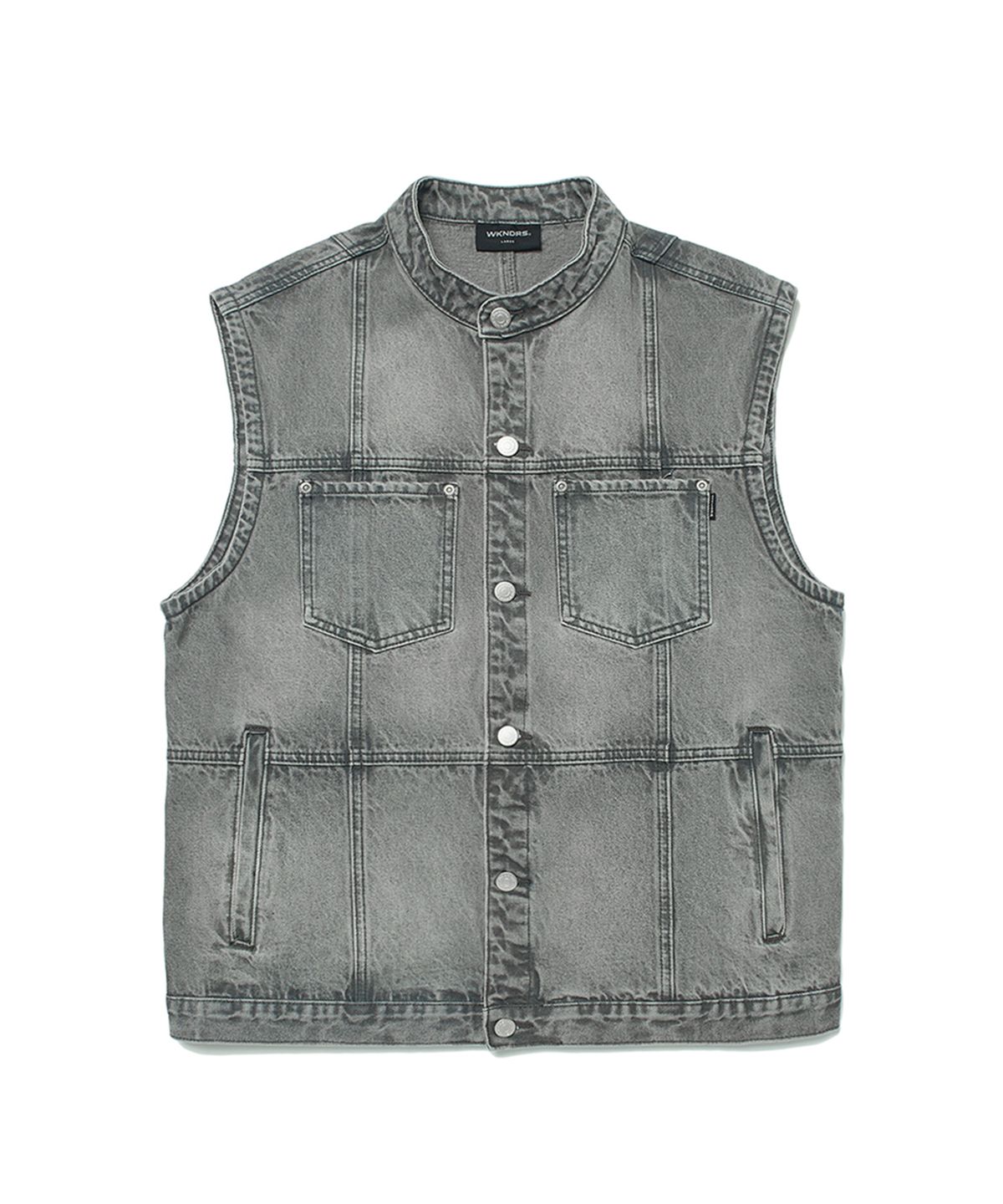위캔더스(WKNDRS) PATCH WORK DENIM VEST (GREY)