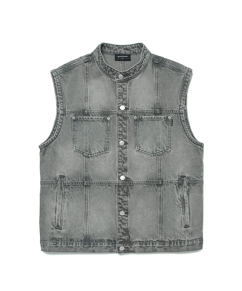 PATCH WORK DENIM VEST (GREY)
