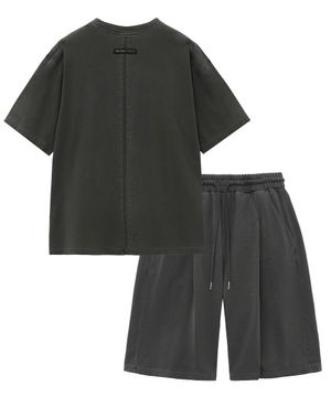 [SET] 뒷절개 피그먼트 반팔+피그먼트 와이드 원턱 쇼츠 셋업