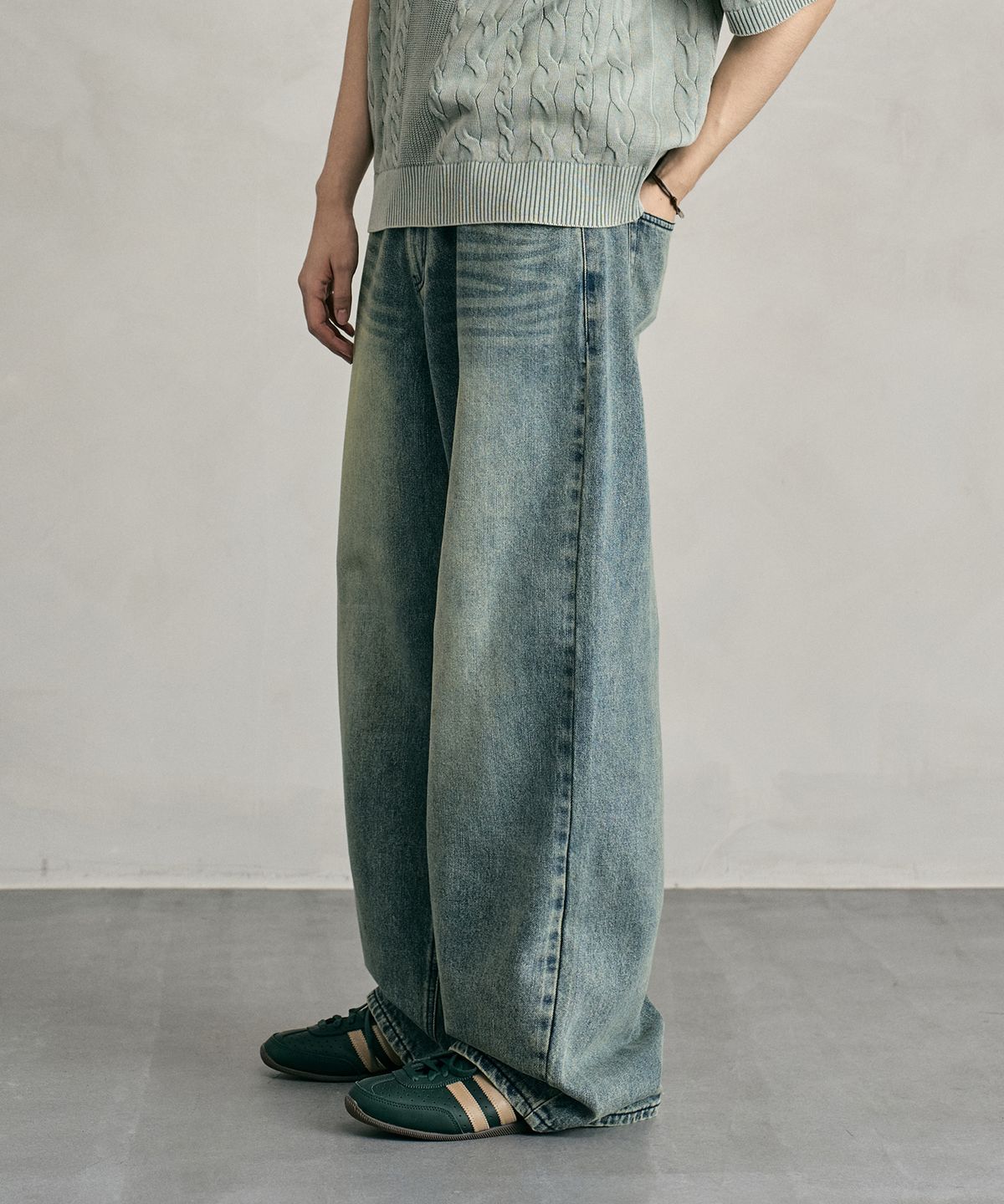 데케트(DECET) Tin Washed Wide Jeans DCPT059RustGreen