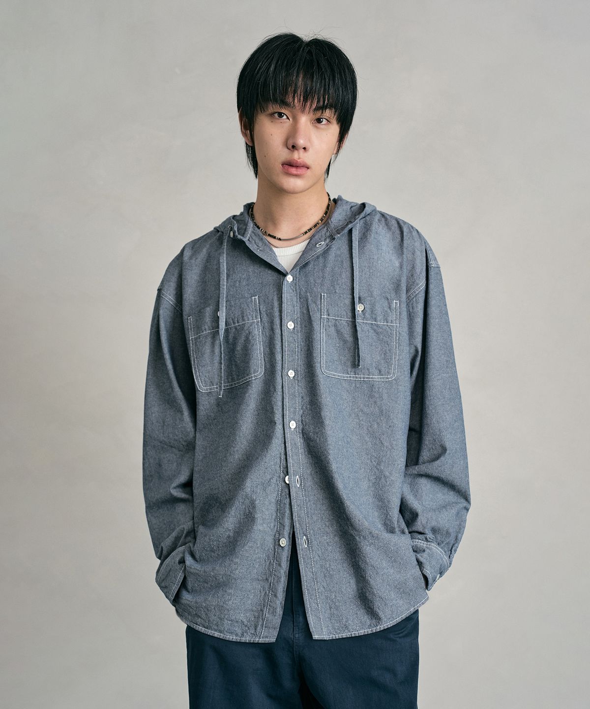 데케트(DECET) Chambray Over Hood Shirt DCSH009LightBlue