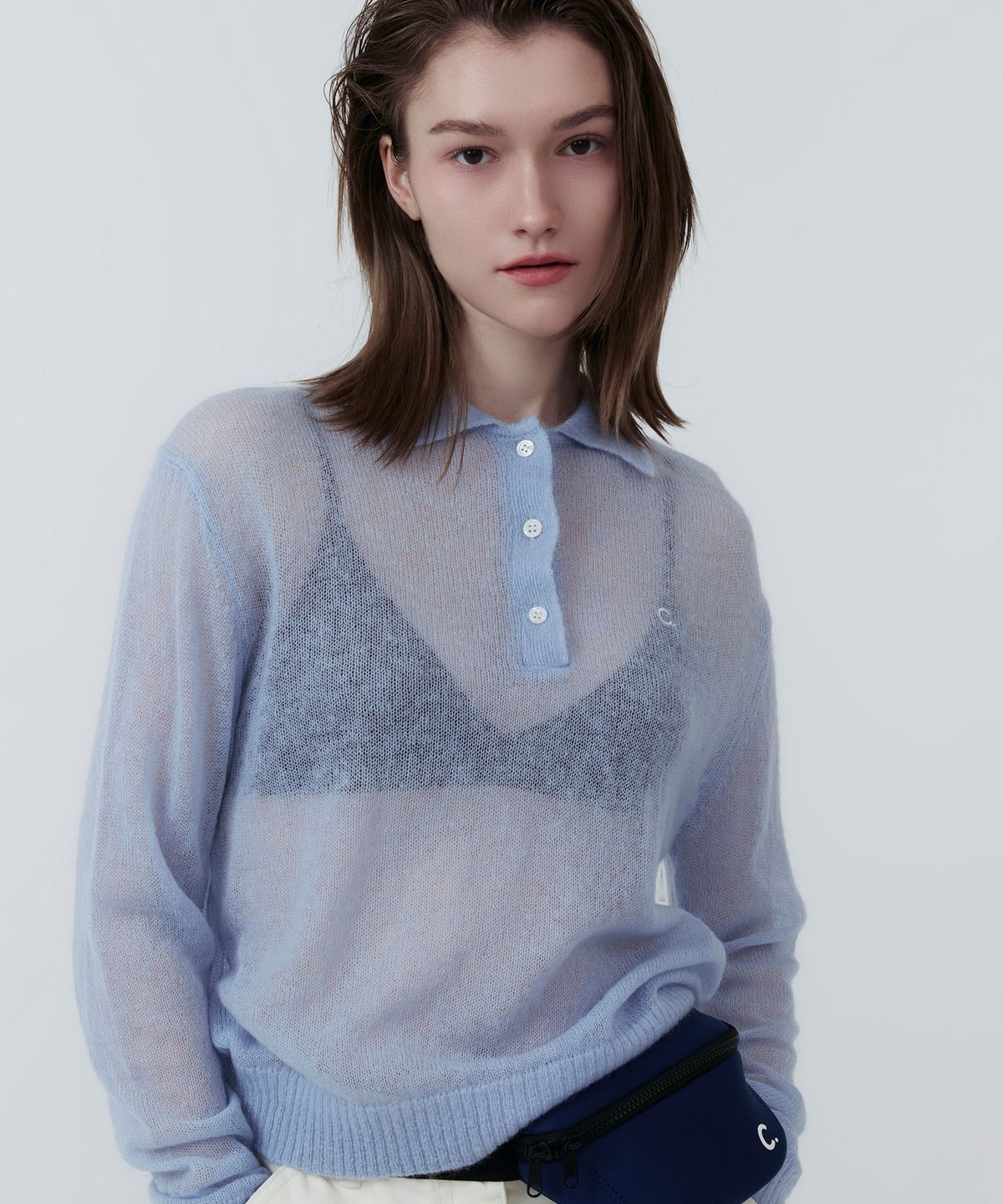 클로브(CLOVE) [25SS clove] Kid Mohair Collar Knit (Sky Blue)