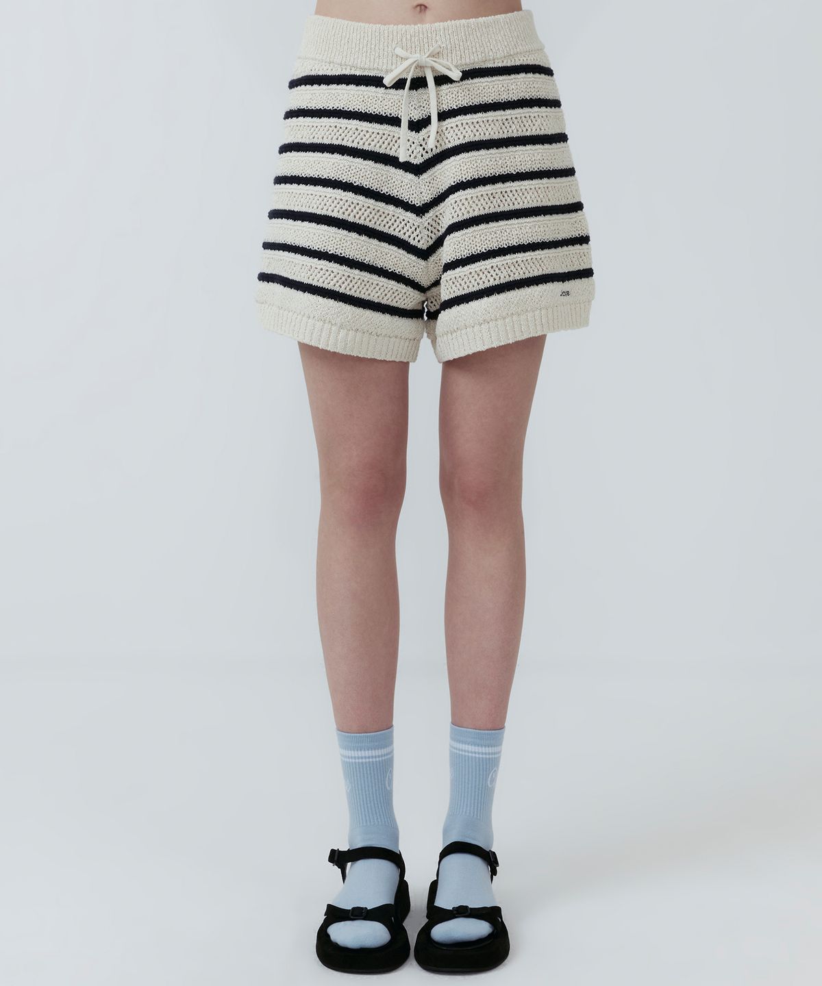 클로브(CLOVE) [25SS clove] Stripe Crochet Knit Shorts (Ivory)