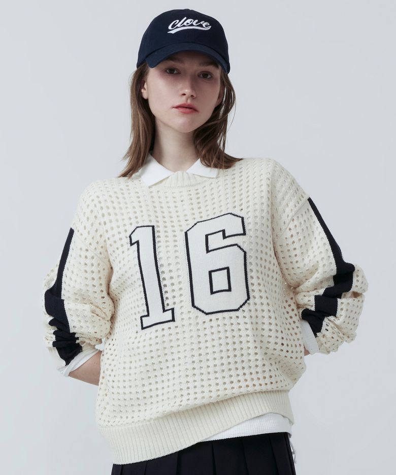[25SS clove] Crochet Numbering Knit (Ivory)