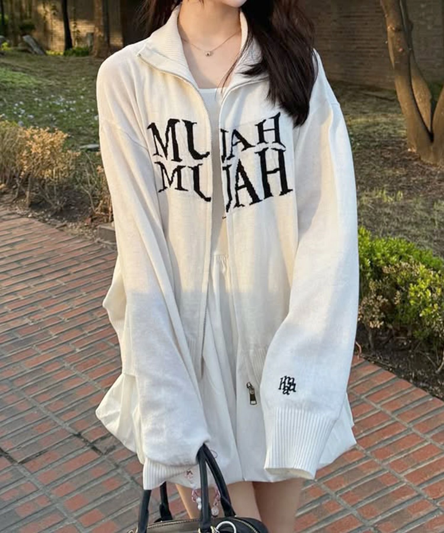 MUSINSA公式 | MUAHMUAH Jacquard knit zip-up cardigan [2 colors]