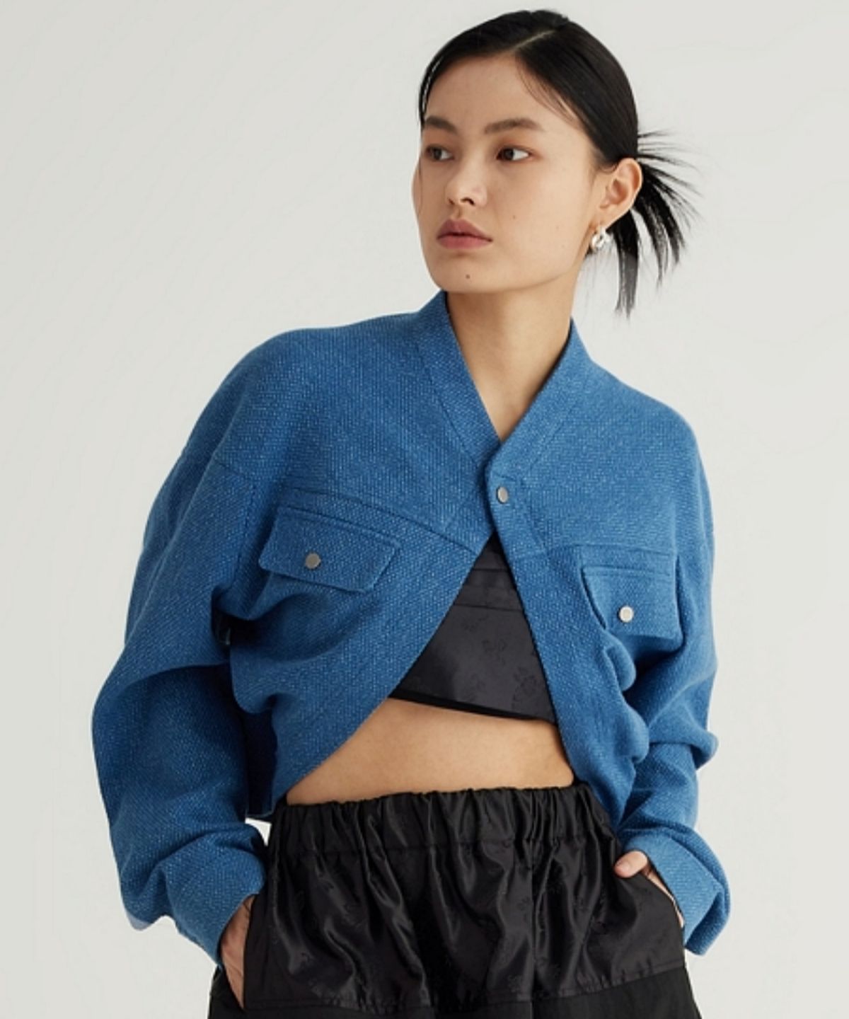 칠 하나 투 구육(71TO96) Round Bolero Jacket (Denim Blue)