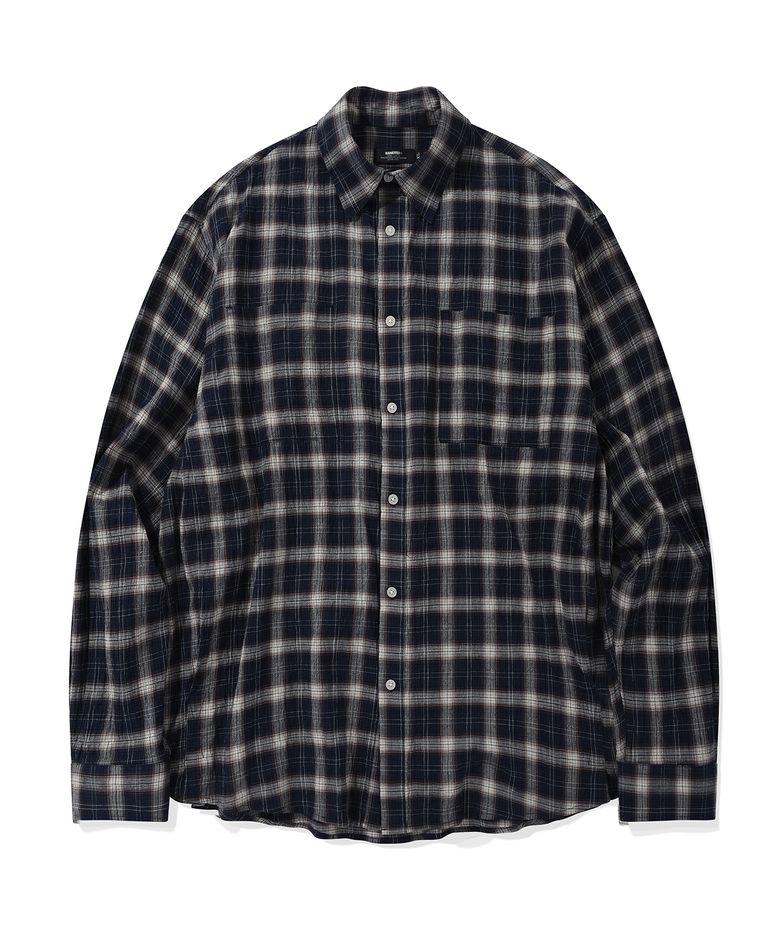 OVER FIT VINTAGE POCKET CHECK SHIRT (NAVY)