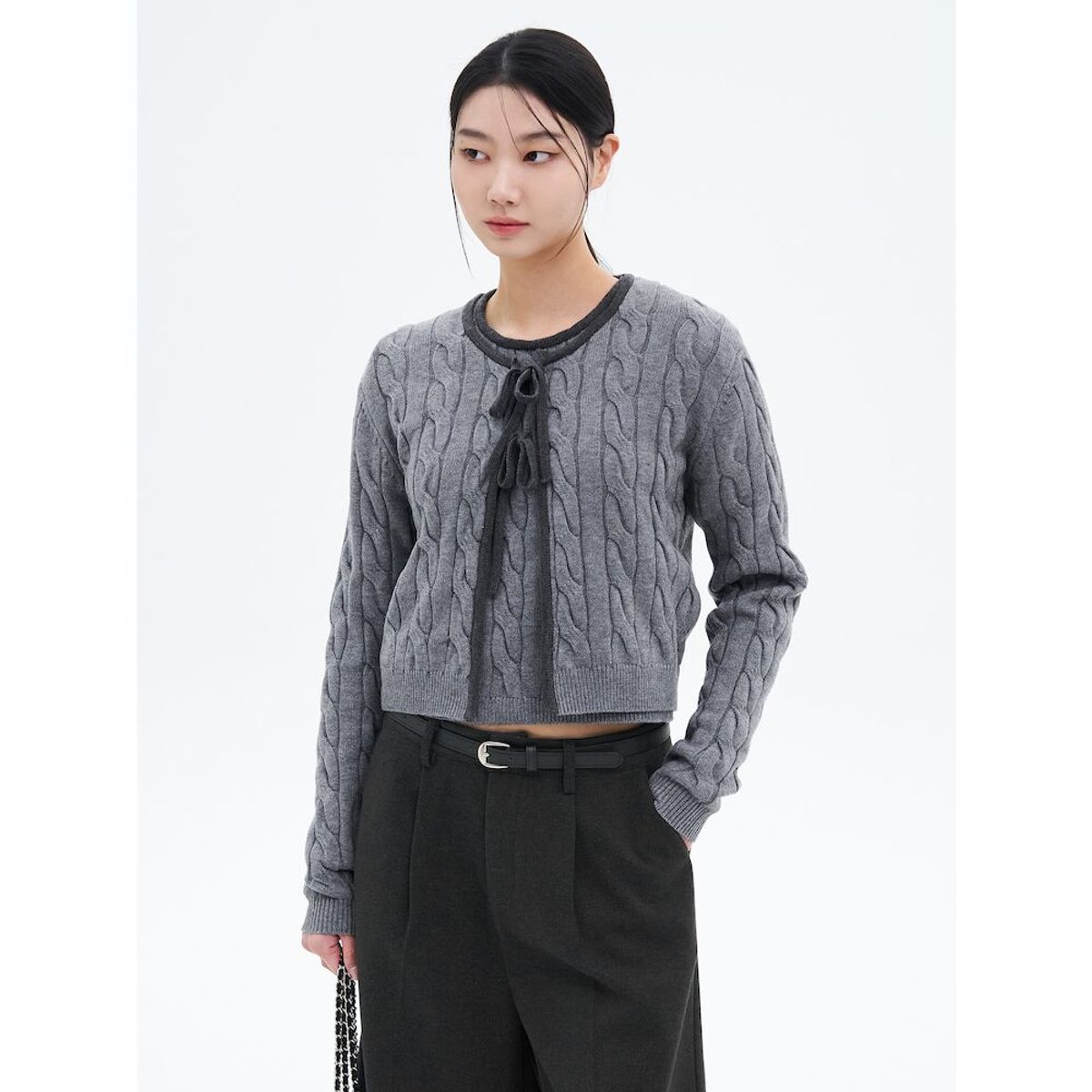 에잇세컨즈(8SECONDS) 케이블 리본 가디건  애쉬