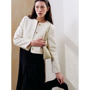 라운드넥 조직감 트위드 숏 자켓  아이보리