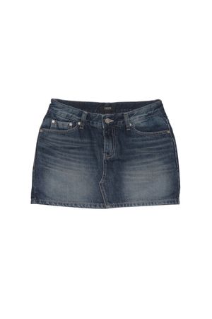 BRUSH WASHING DENIM MINI SKIRT DEEP BLUE