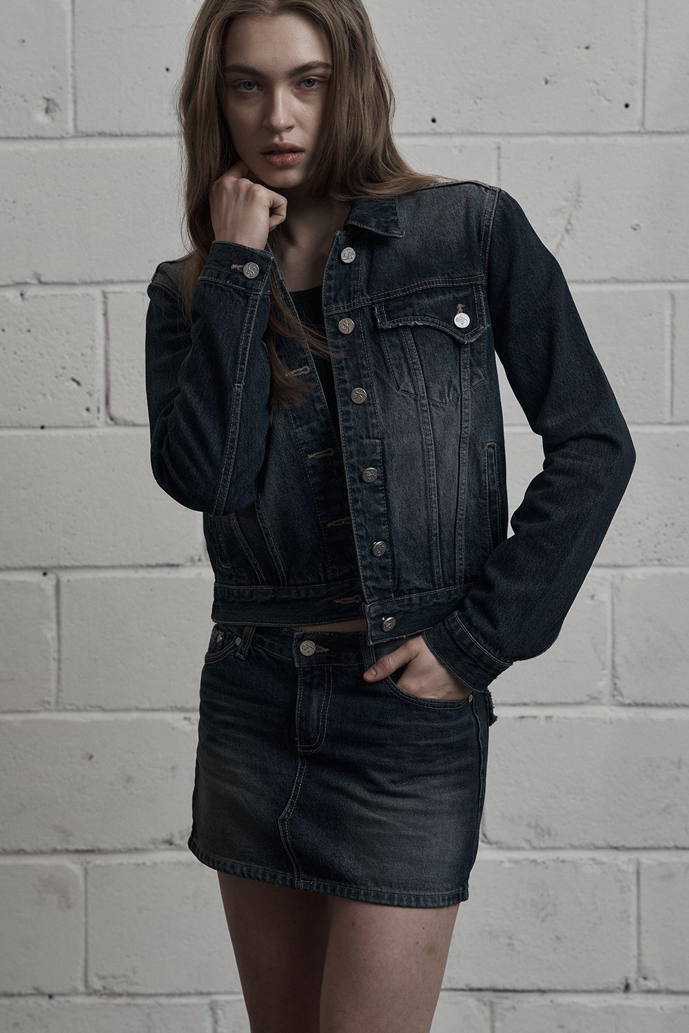 MUSINSA公式 | SYNERJYN BRUSH DENIM JACKET DEEP BLUE