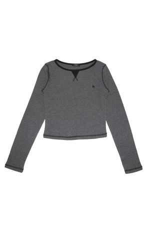 STITCH STRIPE BOAT NECK LONG SLEEVE BLACK