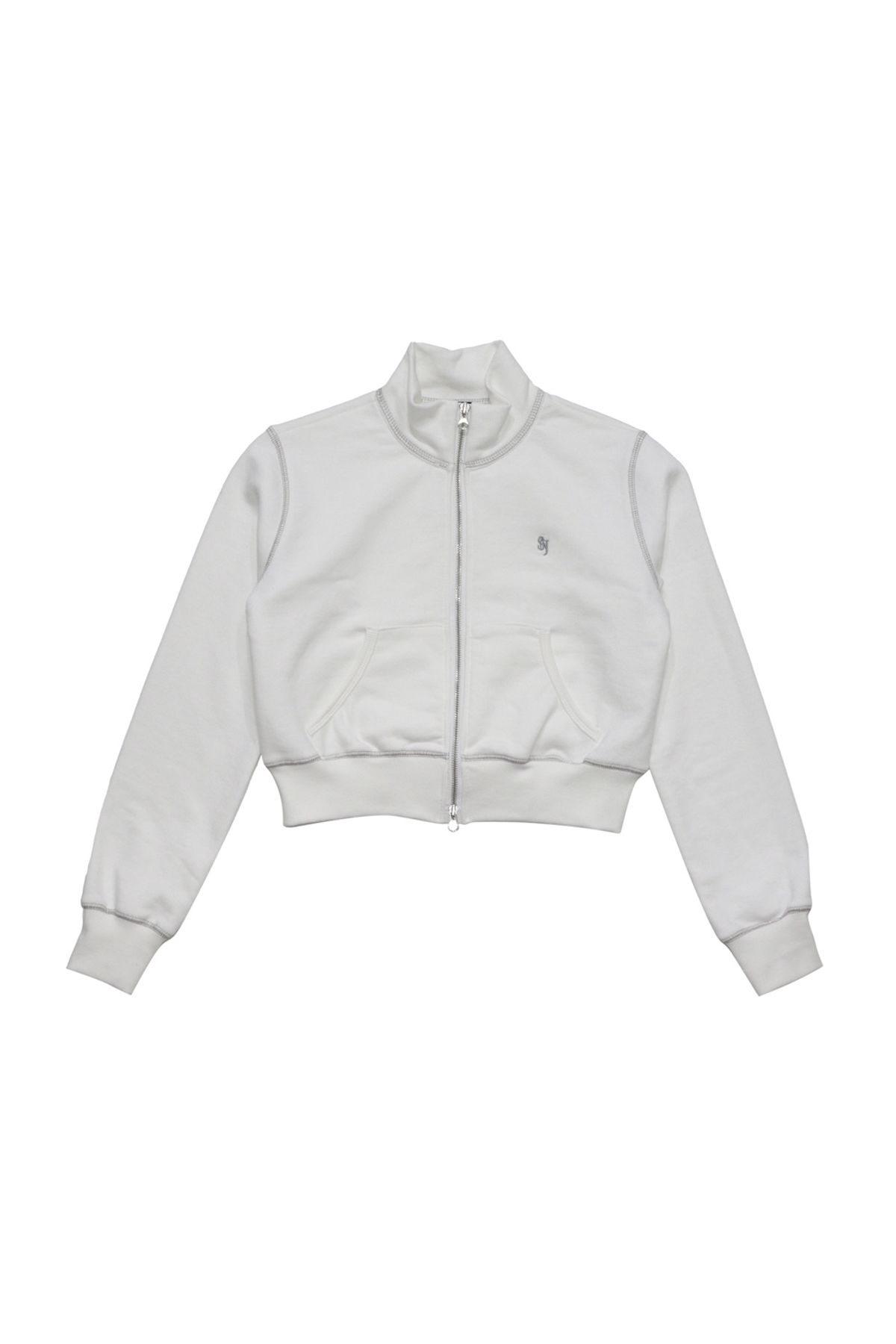 시너진(SYNERJYN) STITCH HIGHNECK CROP ZIP UP WHITE