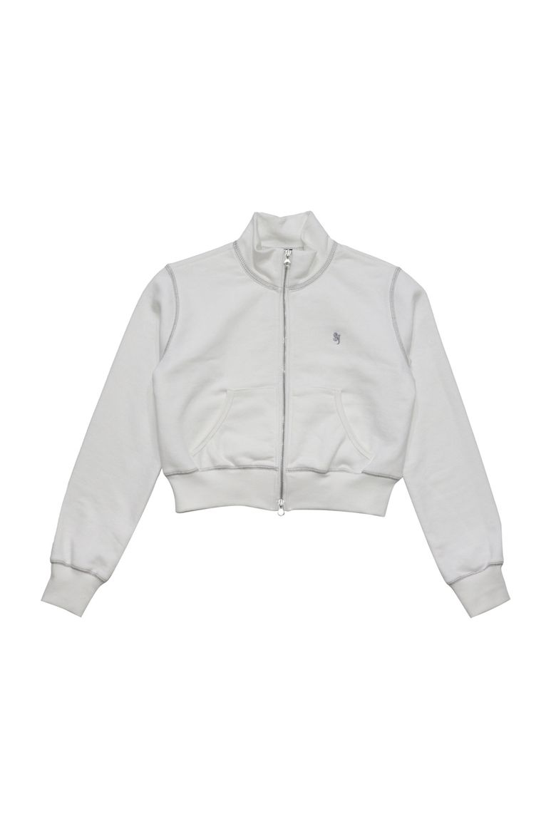 STITCH HIGHNECK CROP ZIP UP WHITE