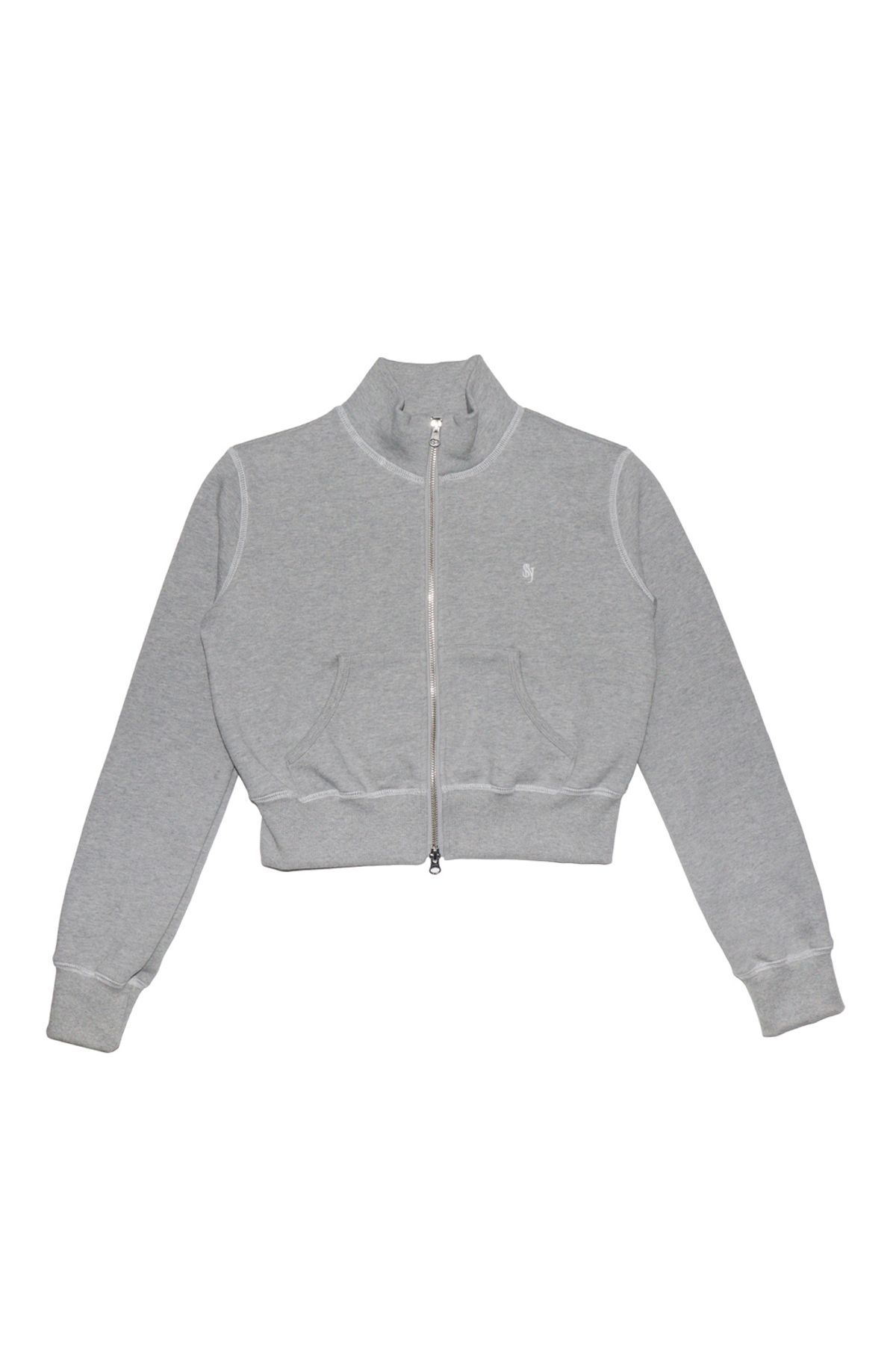 시너진(SYNERJYN) STITCH HIGHNECK CROP ZIP UP MELANGE