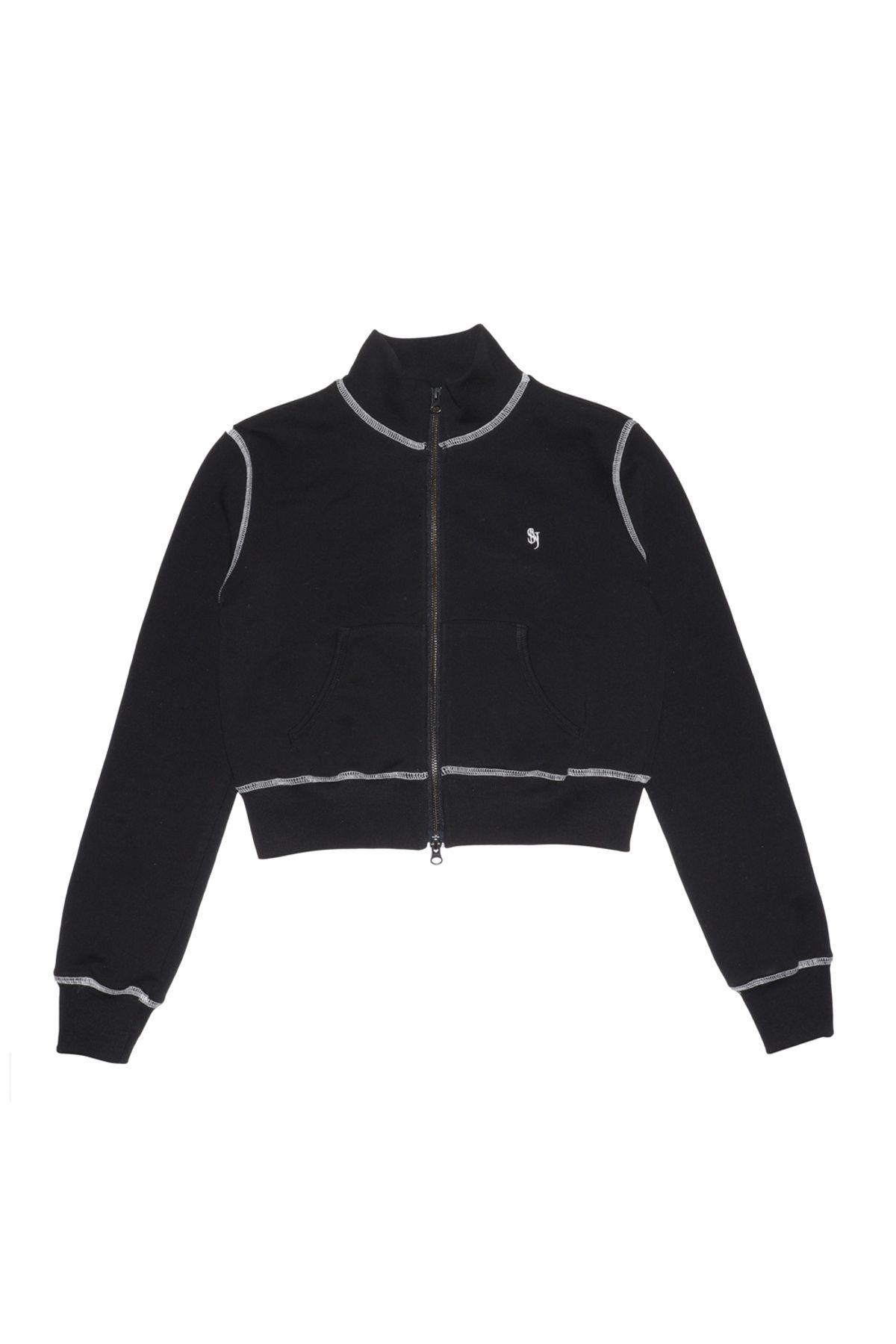 시너진(SYNERJYN) STITCH HIGHNECK CROP ZIP UP BLACK