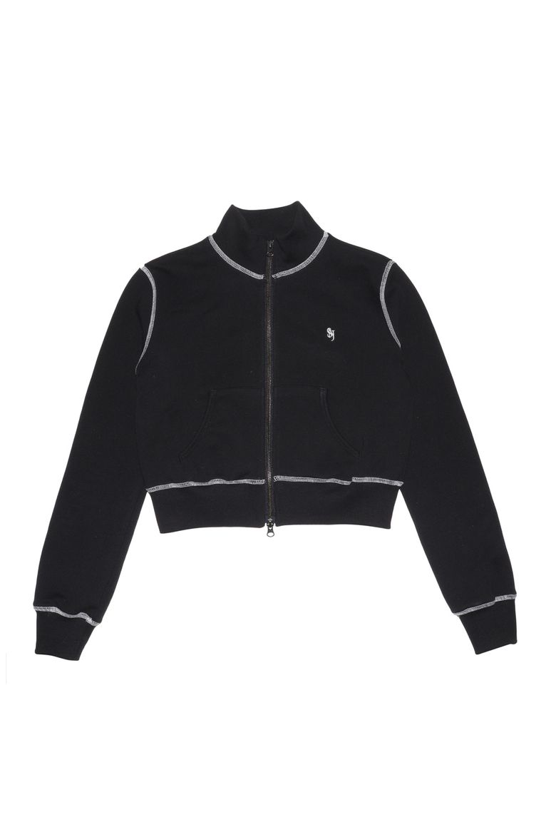 STITCH HIGHNECK CROP ZIP UP BLACK