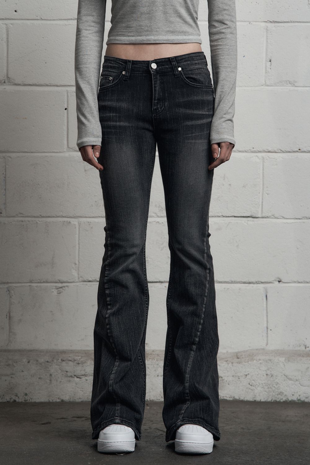 MUSINSA | SYNERJYN SLUB CAT WASHING DENIM PANTS BLACK