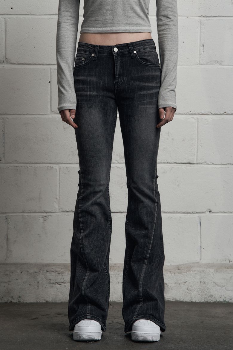 SLUB CAT WASHING DENIM PANTS BLACK