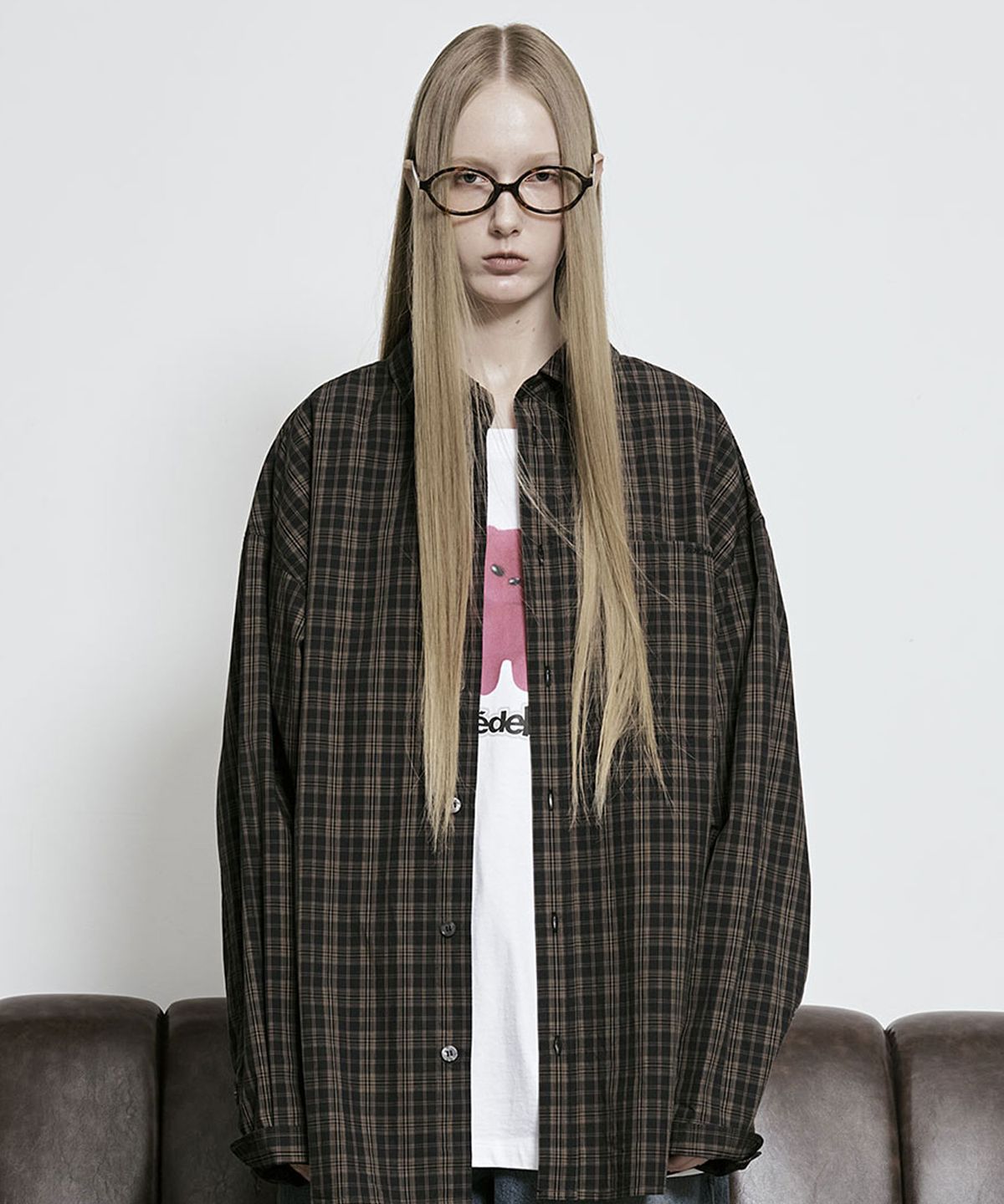 아크메드라비(ACME DE LA VIE) EMBO LOGO OVERSIZE CHECK SHIRTS (2COLOR)