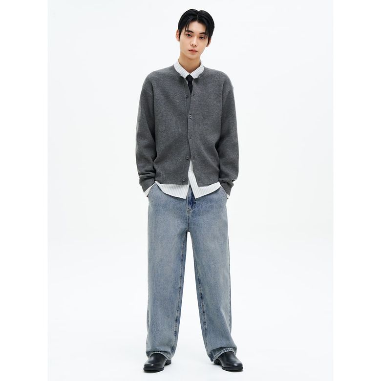스트레이트 워싱 데님 팬츠  블루