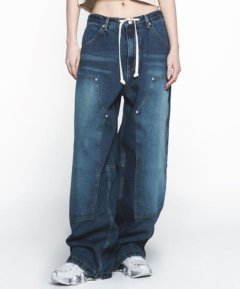 WAIST STRING CARPENTER DENIM PANTS (2COLOR)