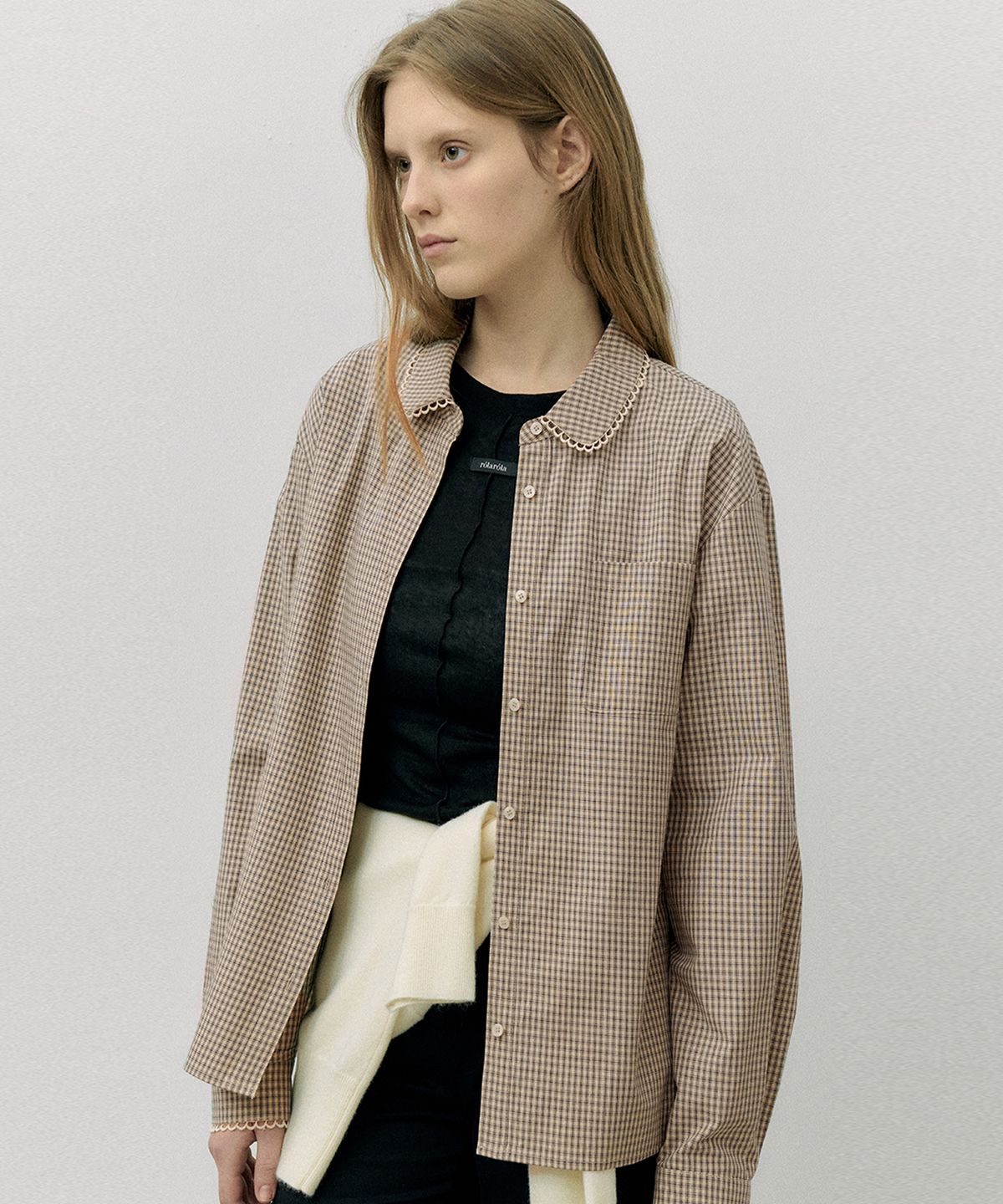 로라로라(ROLAROLA) ROUND COLLAR CHECK SHIRT CAMEL