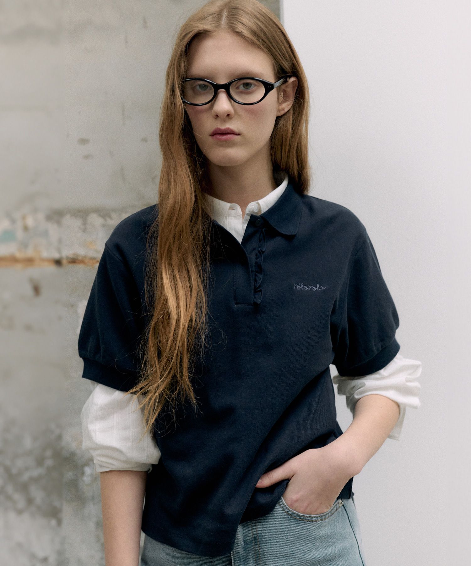 Tシャツ・カットソー ROLAROLA FRILL POINTED COLLAR HALF T-SHIRT 5BFM316 MUSINSA | ROLAROLA FRILL POINTED COLLAR HALF T-SHIRT BROWN