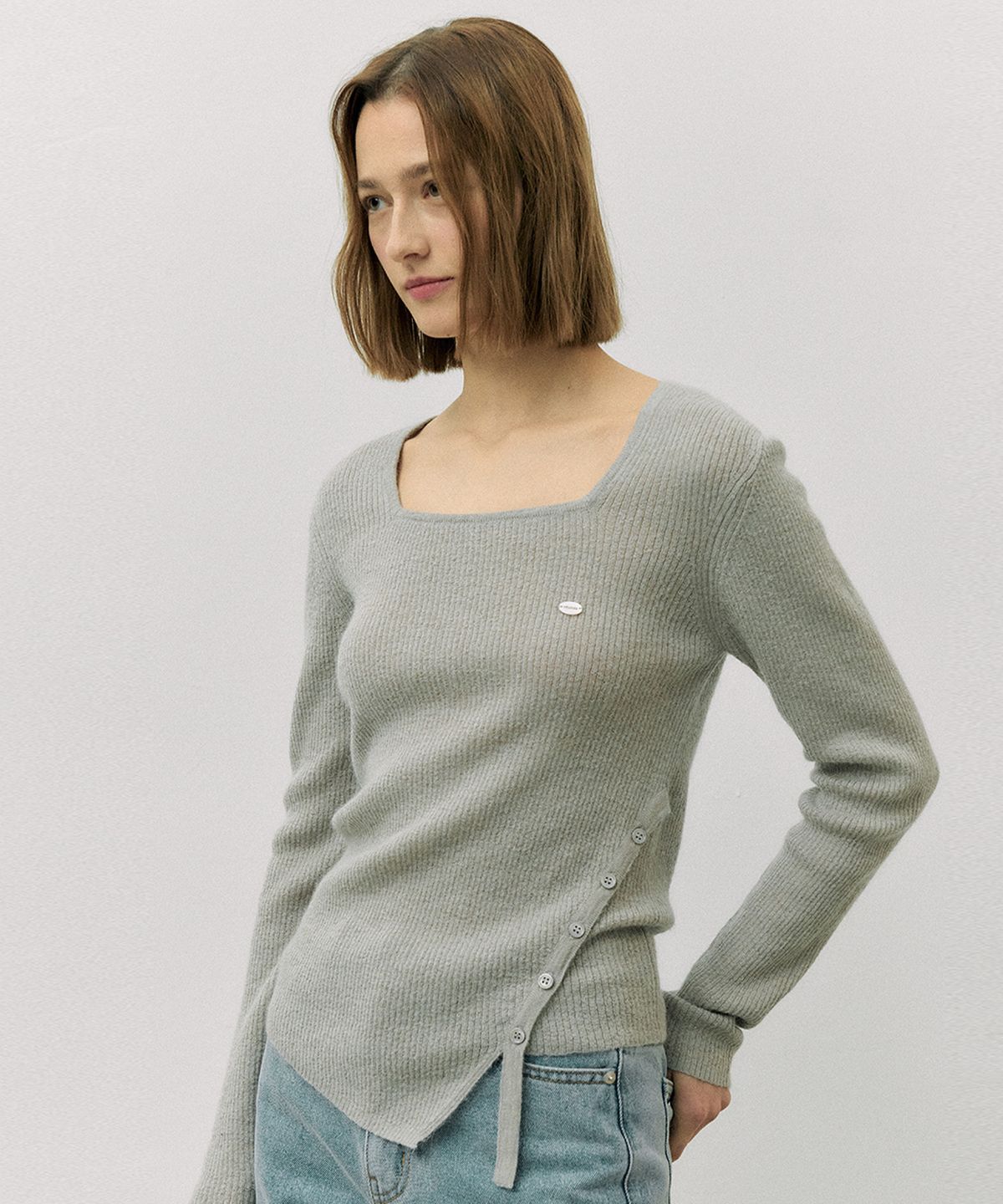 로라로라(ROLAROLA) MOHAIR BLENDED BUTTON KNIT GRAY