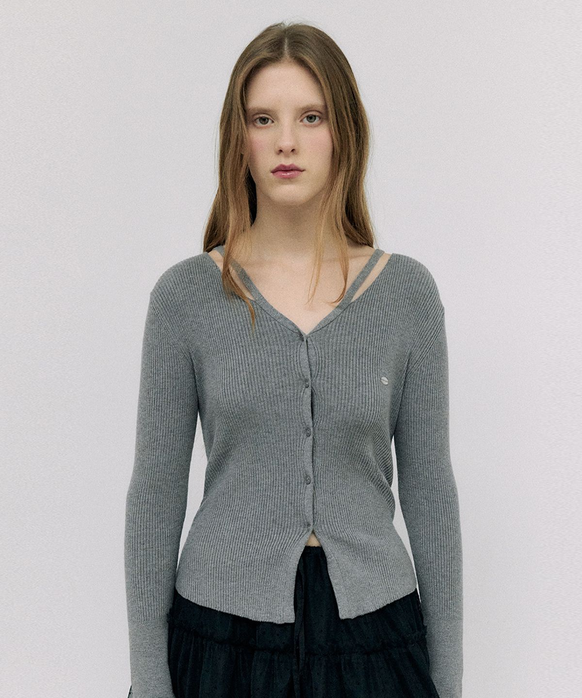 로라로라(ROLAROLA) CUT OUT SLIM FIT KNIT CARDIGAN GRAY