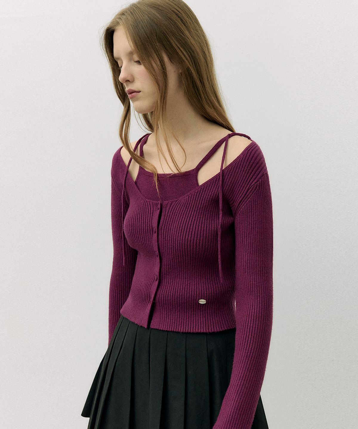 로라로라(ROLAROLA) RIBBON SLEEVELESS CARDIGAN SET PURPLE