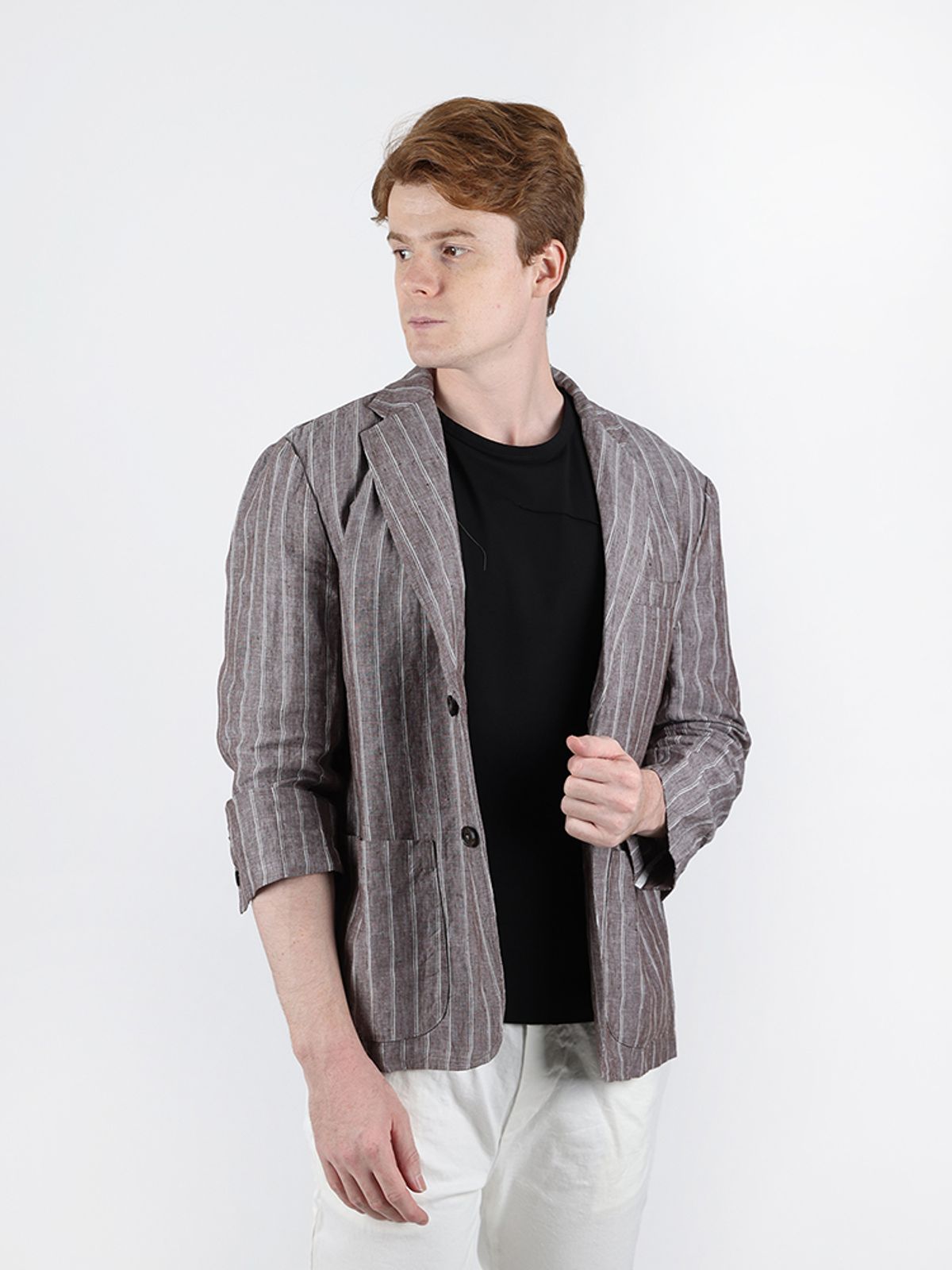 이카룩(IKALOOK) 스트라이프 코튼 린넨 자켓 JK119