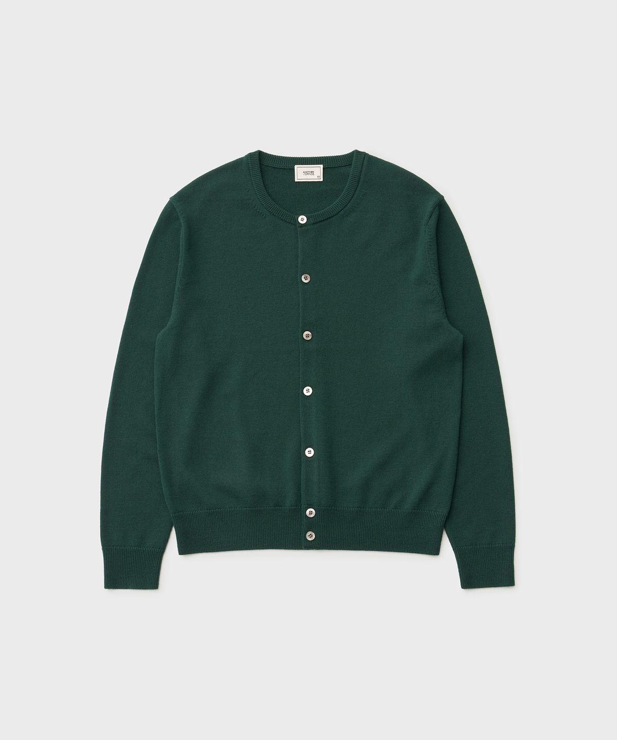 어나더 오피스(ANOTHER OFFICE) Solid Round Neck Cardigan (Green)