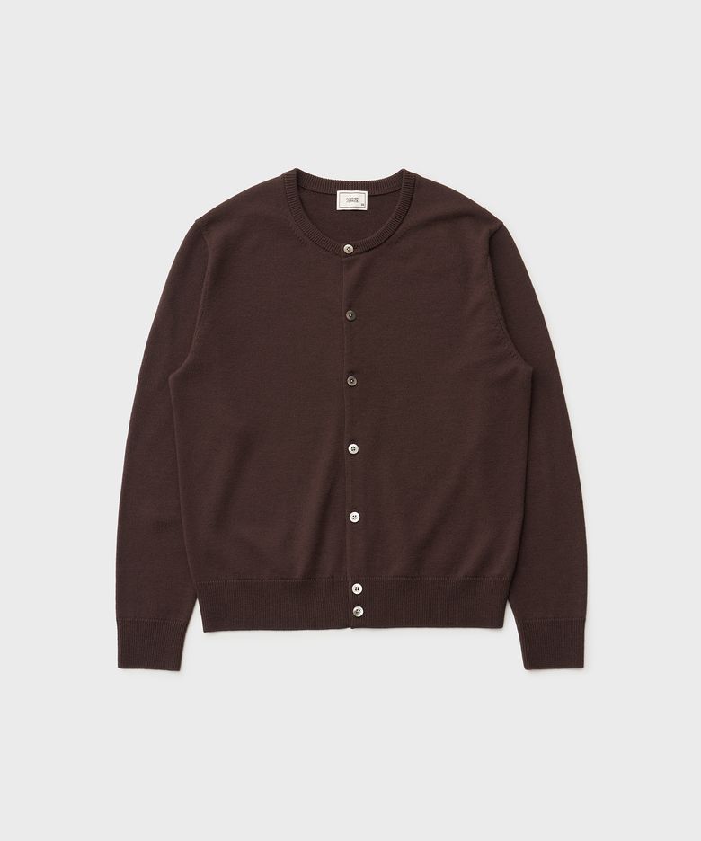 Solid Round Neck Cardigan (Brown)