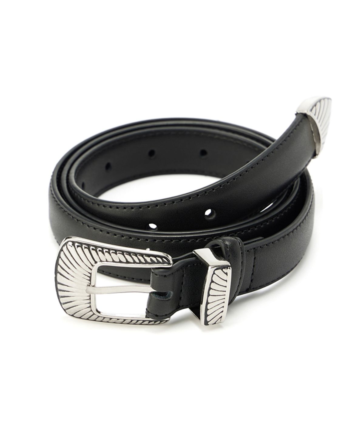 웨슬리 휴스턴(WESLEYHYUSTON) WESTERN BUCKLE COWHIDE LEATHER BELT BLACK