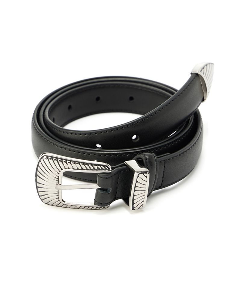 WESTERN BUCKLE COWHIDE LEATHER BELT BLACK