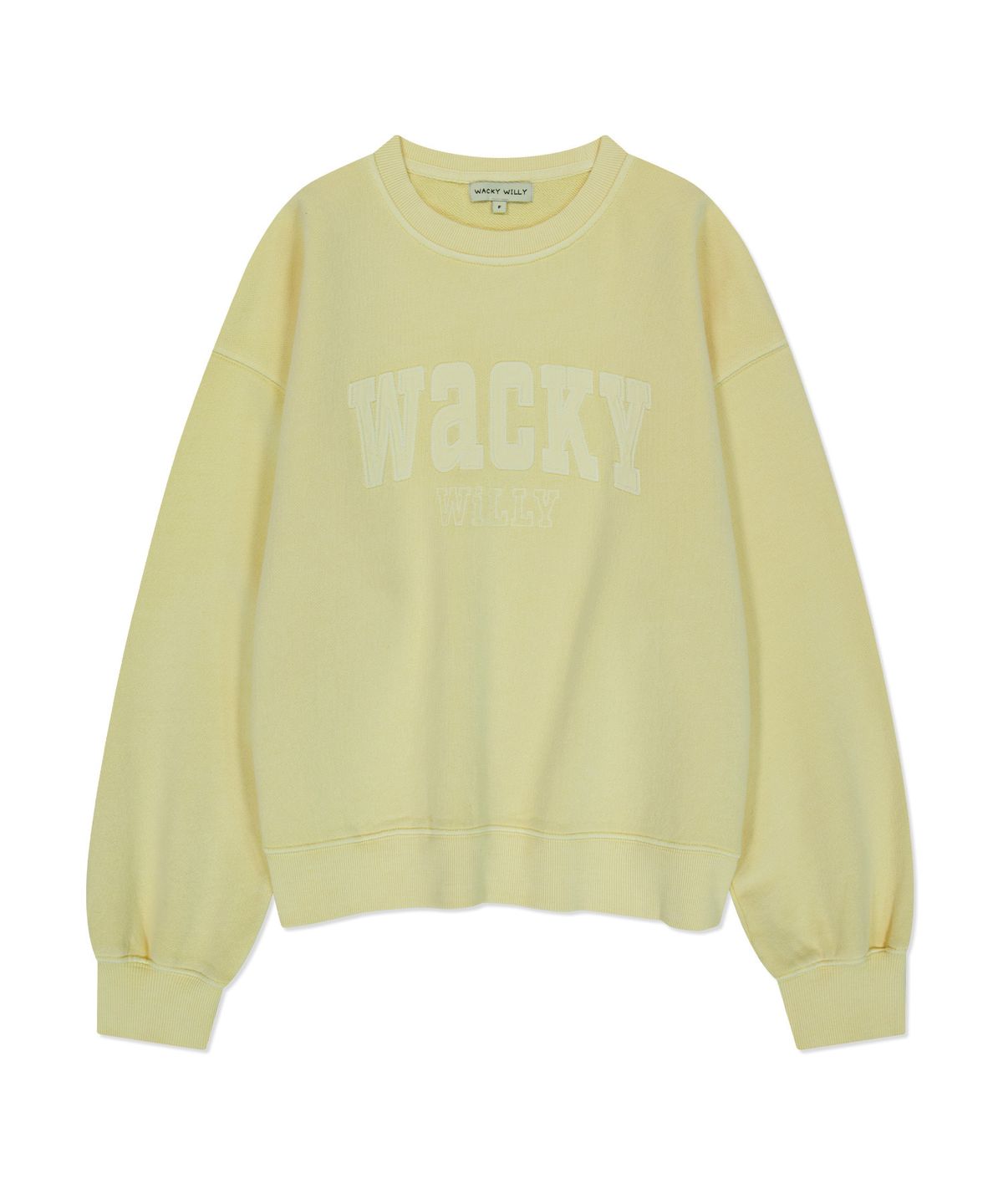 와키윌리(WACKY WILLY) 우먼스 세미오버핏 피그먼트 맨투맨 옐로우
