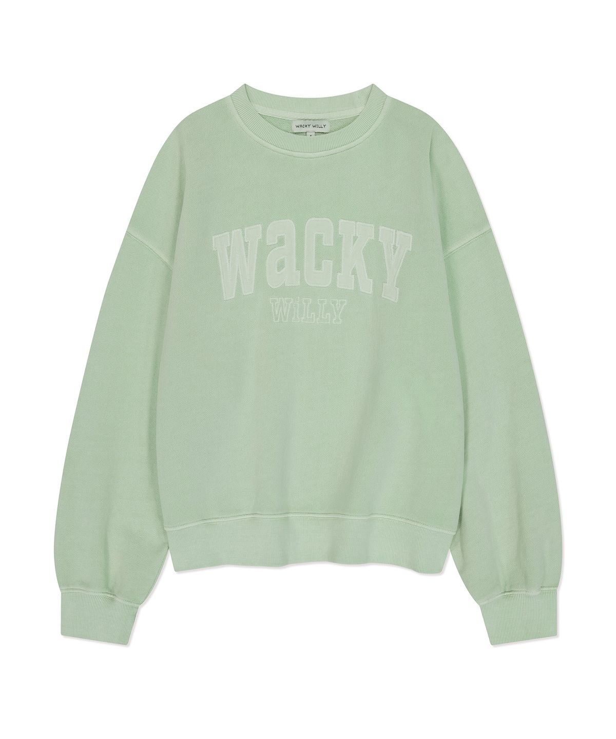 와키윌리(WACKY WILLY) 우먼스 세미오버핏 피그먼트 맨투맨 민트