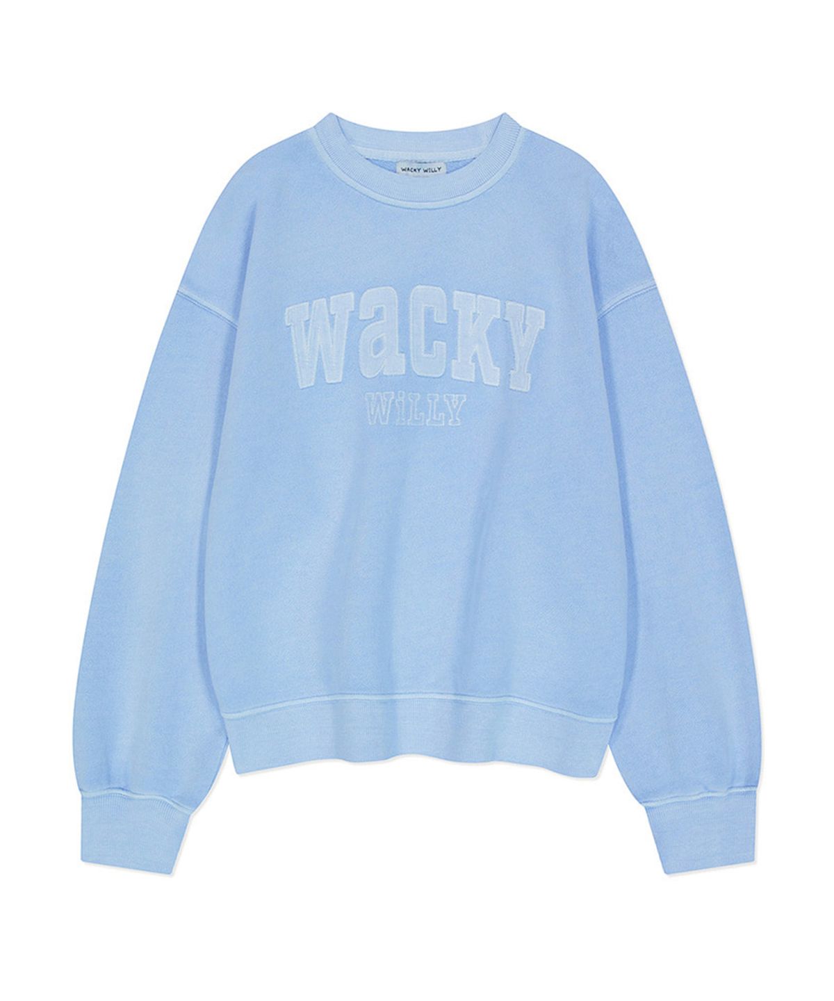 와키윌리(WACKY WILLY) 우먼스 세미오버핏 피그먼트 맨투맨 스카이블루