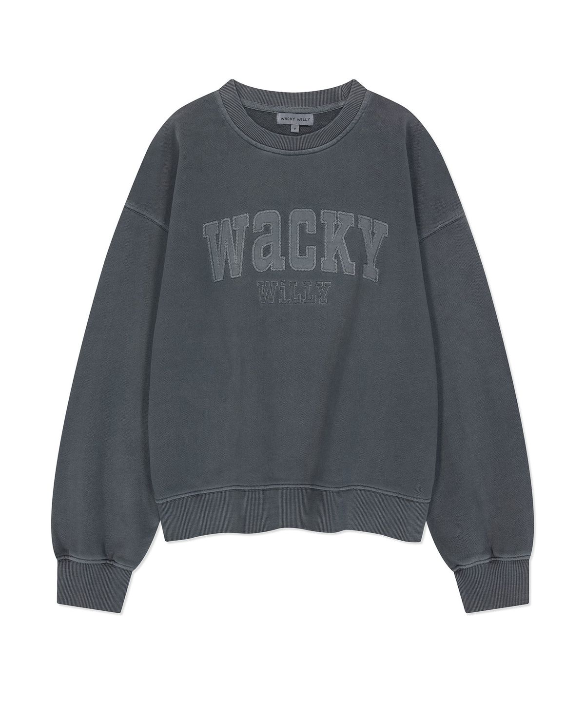 와키윌리(WACKY WILLY) 우먼스 세미오버핏 피그먼트 맨투맨 그레이
