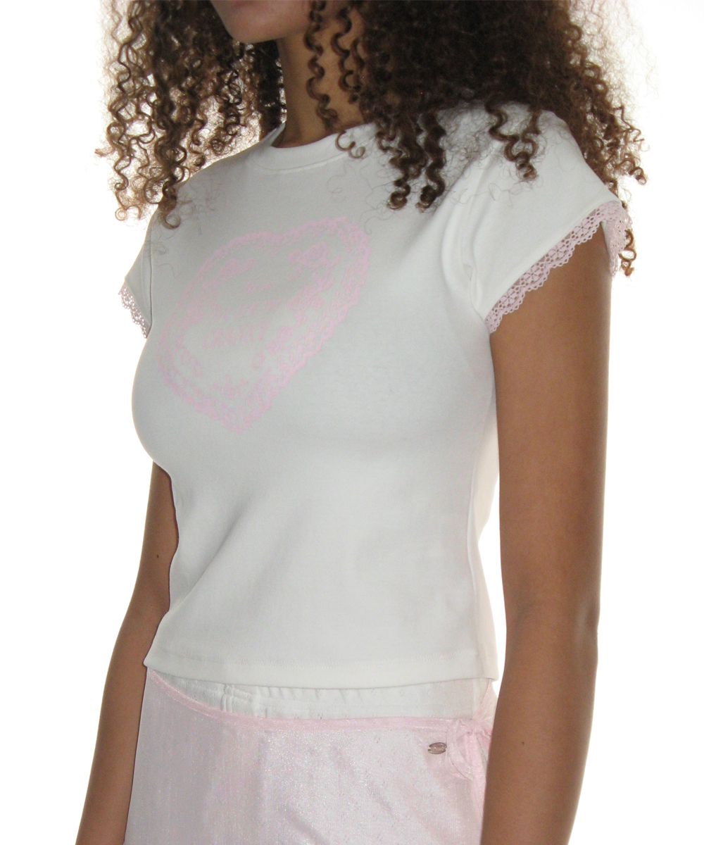 ★CRANK★LACE HEART PRINTING TOP_WHITE★正規品/韓国直送料込 MUSINSA | CRANK Lace Heart Print Top_White