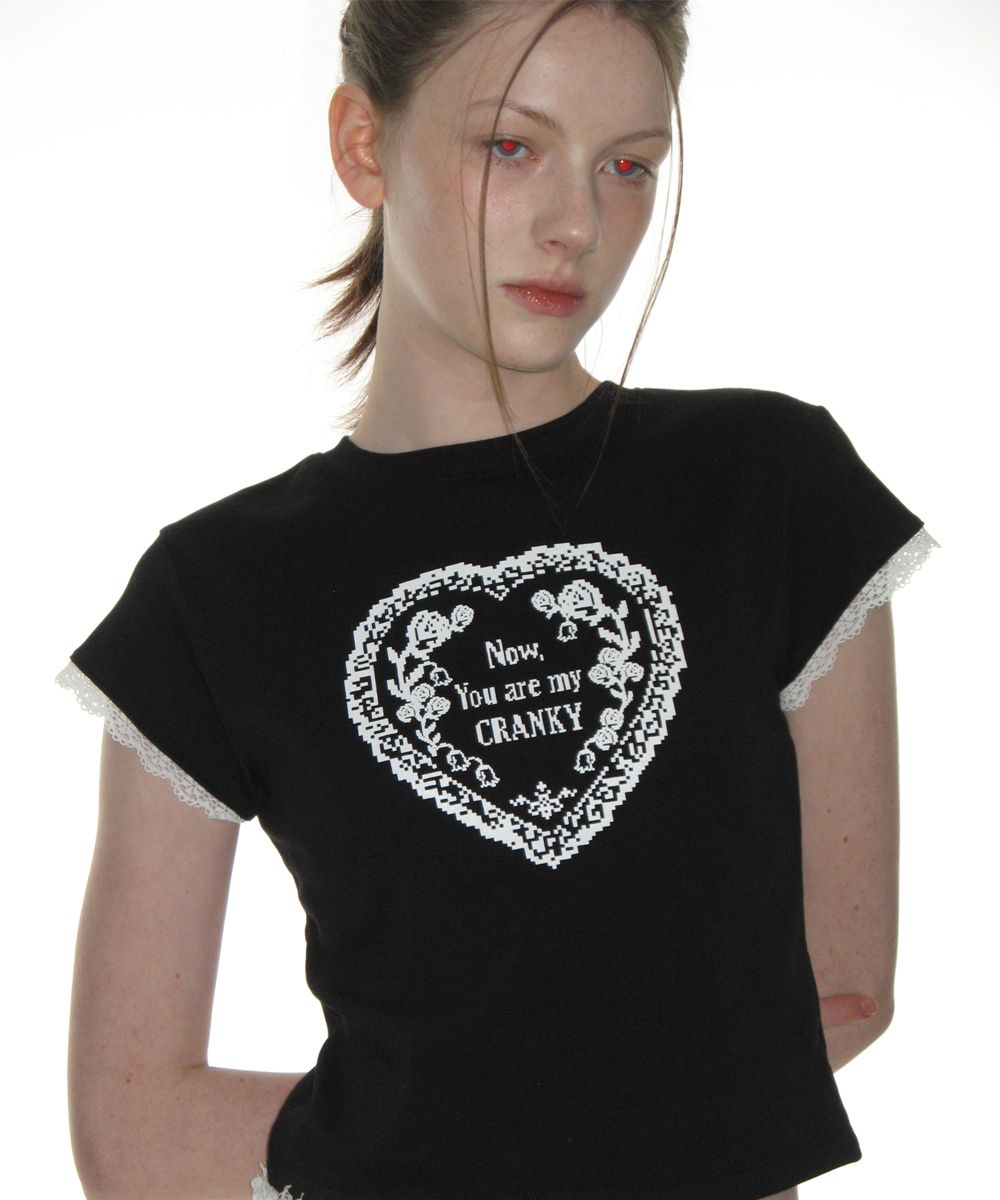 ★CRANK★LACE HEART PRINTING TOP_BLACK★正規品/韓国直送料込 MUSINSA | CRANK Lace Heart Print Top_Black