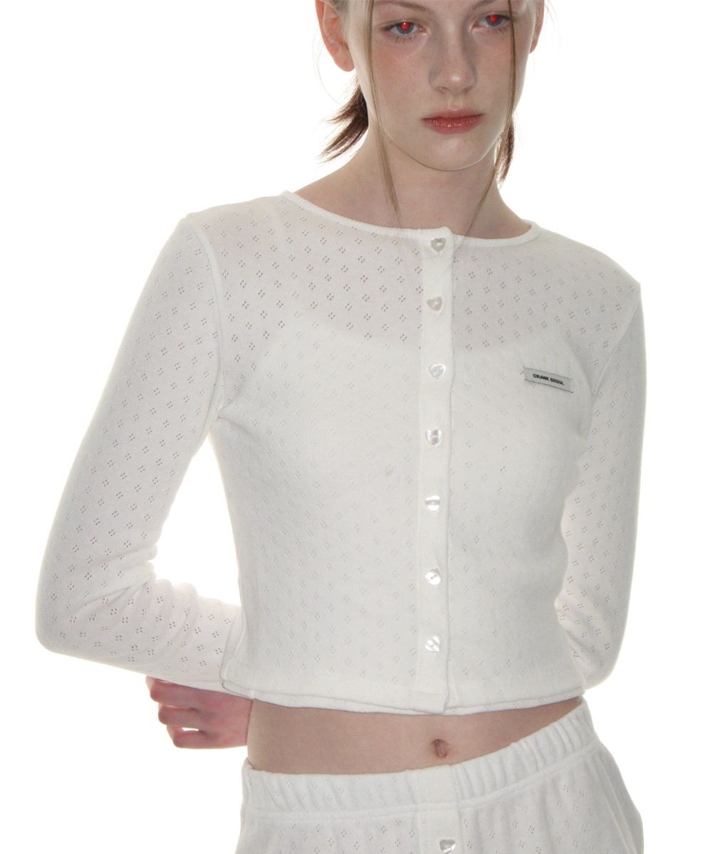 【CRANK】Heart Button Eyelet Cardigan MUSINSA | CRANK Heart Button Eyelet Cardigan_White
