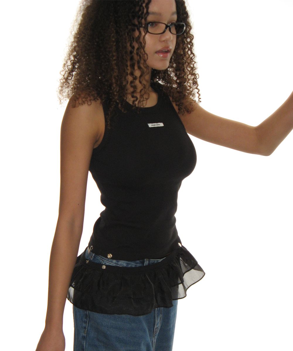 MUSINSA公式 | CRANK Frill Snap Sleeveless_Black