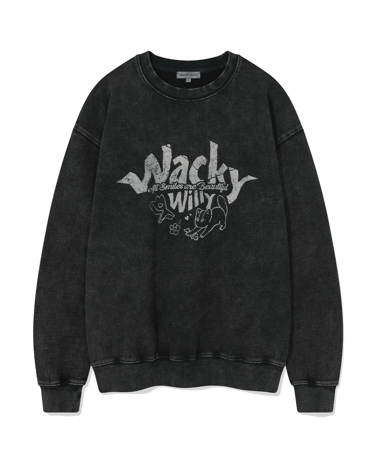 와키윌리(WACKY WILLY) 키키 레오 타이포 그래픽 맨투맨 차콜