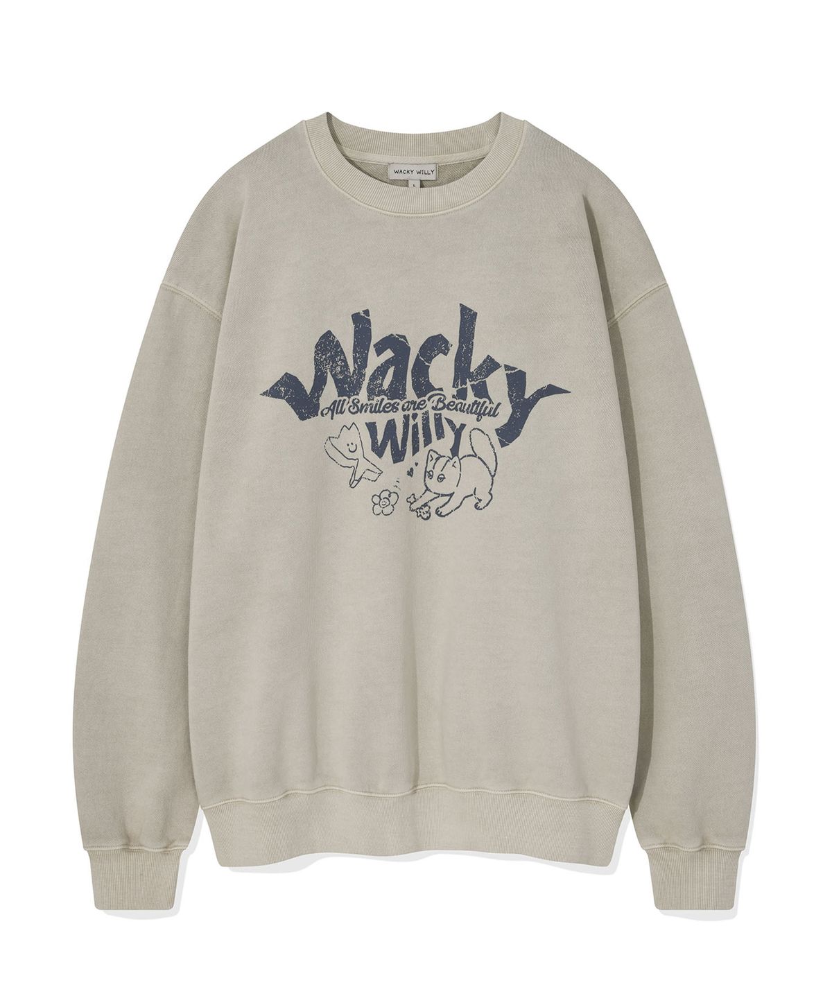 와키윌리(WACKY WILLY) 키키 레오 타이포 그래픽 맨투맨 에크루